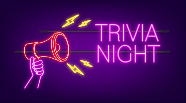 Megaphon mit trivia-nacht megaphon-banner webdesign neon-symbol vektor-lagerillustration