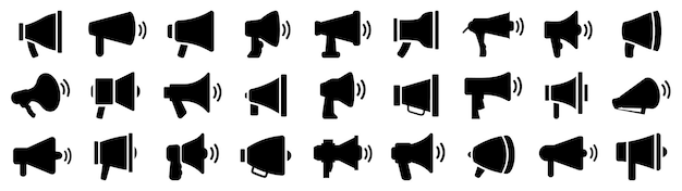 Vektor megaphon-symbole ein satz verschiedener lautsprecher-symbole einfache megaphon-symbole schwarze lautsprecher-symbole