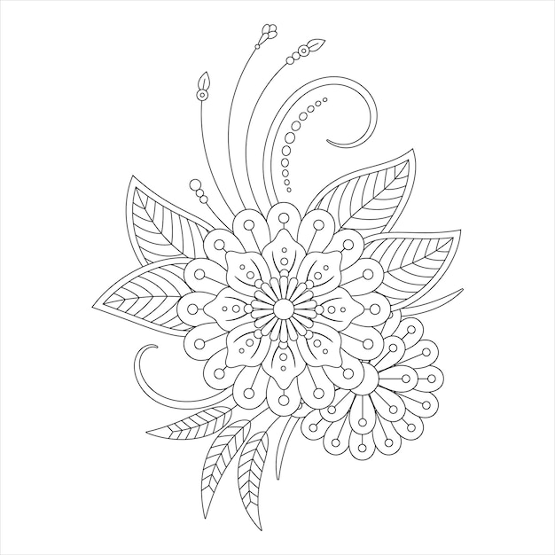 Vektor mehndi-blumendekoration im ethnischen orientalischen indischen stil, doodle-ornament, umriss, handzeichnung