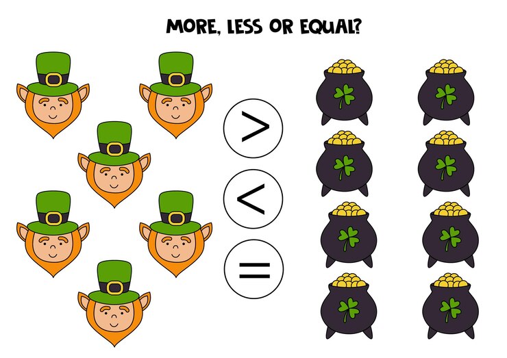 Vektor mehr weniger oder gleich mit niedlichen cartoon-saint patrick day-elementen