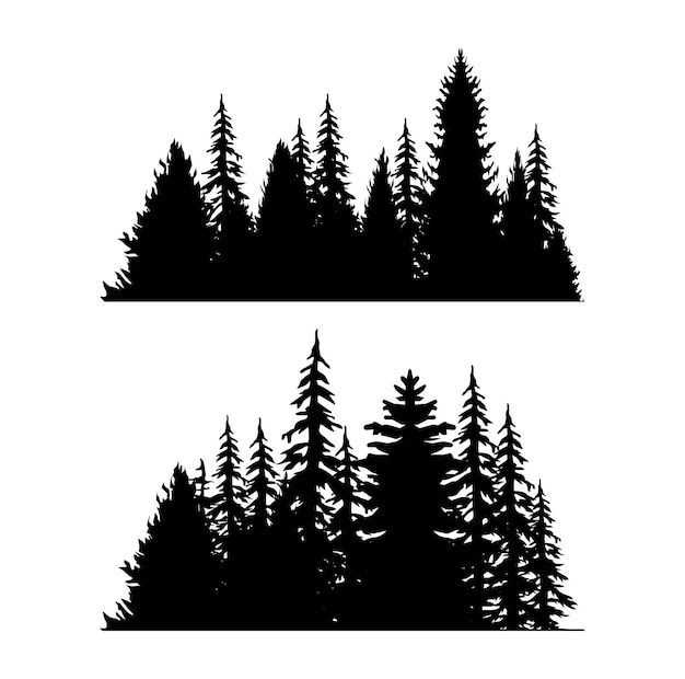 Mehrere Wald- und Weihnachtsbaumsilhouetten für Ihre Kunst und Kreativität
