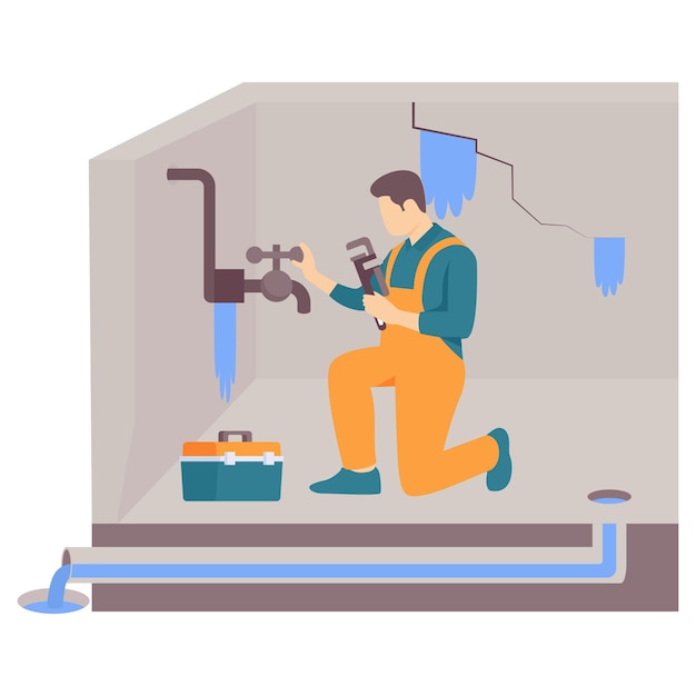 Mehrfache Wasserlecken aufgrund des Konzepts des alternden Klempnersystems Notfallreparatur vor Ort aufgrund von Rissen in