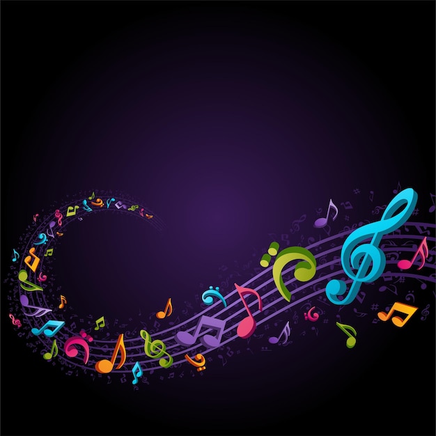 Mehrfarbige Musikanmerkungen auf Linienvektorillustration