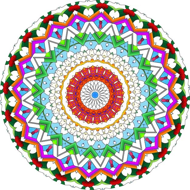 Mehrfarbiger Mandala-Hintergrund. Malbuchseite. Ungewöhnliche Blütenform. Orientalisch. Anti-Stress-Thera