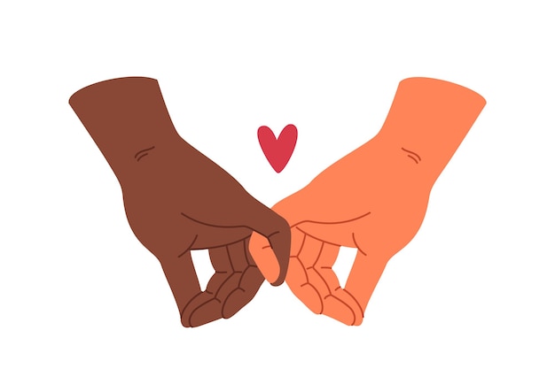 Mehrrassige Liebe zwischen Menschen, die sich die Hände halten und bereit sind, ohne rassische Vorurteile eine Familie zu gründen