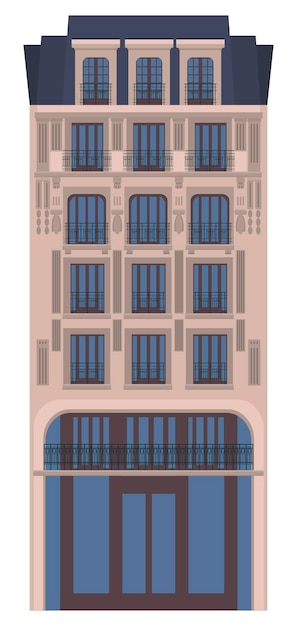 Mehrstöckiges Haus mit Balkonen mit einer großen Glastür Vektorgrafiken