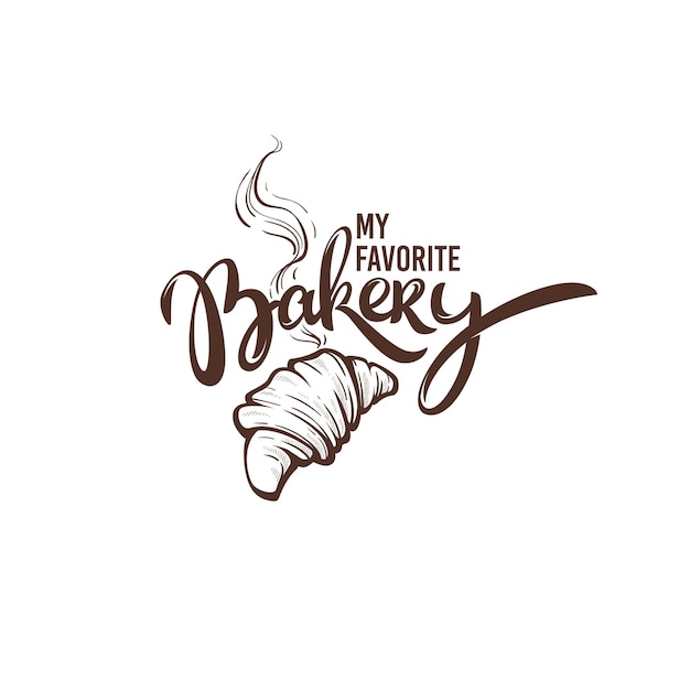 Vektor meine lieblingsbäckerei, â schriftzug und skizzenbild für ihre bäckerei- und café-logo-vorlage.