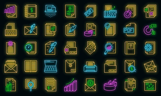 Melden Sie Icons Set Vektor Neon