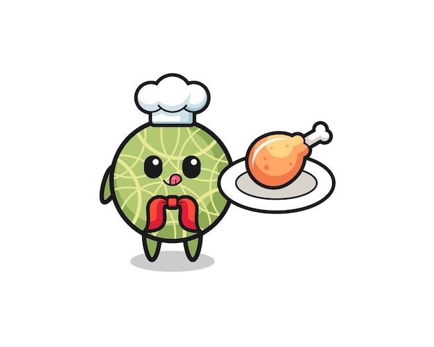 Melone brathähnchen koch-cartoon-figur, süßes design