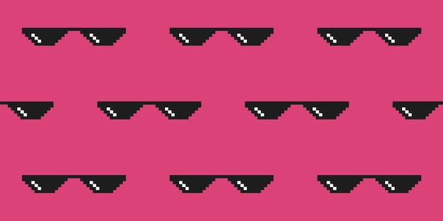 Vektor meme-pixel-brille auf rosa hintergrund. nahtloses vektormuster. pixel-sonnenbrille