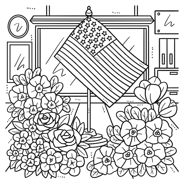 Memorial day amerikanische flagge mit blumen färbung