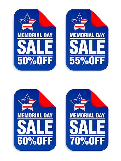 Memorial day sale sticker set verkauf 50 55 60 70 aus vektorillustration