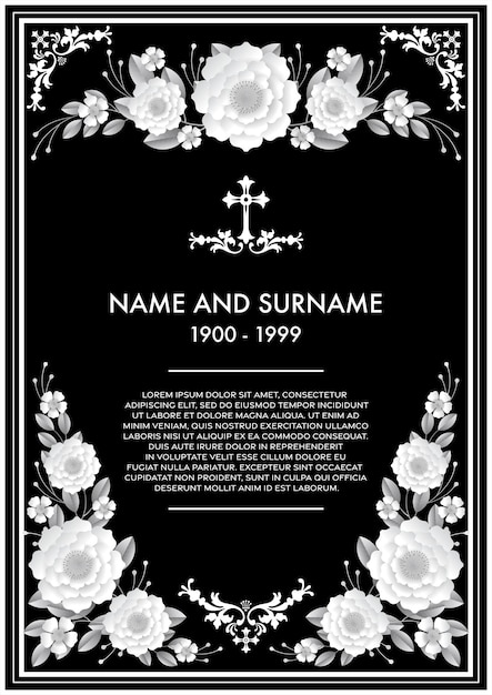 Vektor memorial funeral card templates mit blumenpapierschnitt