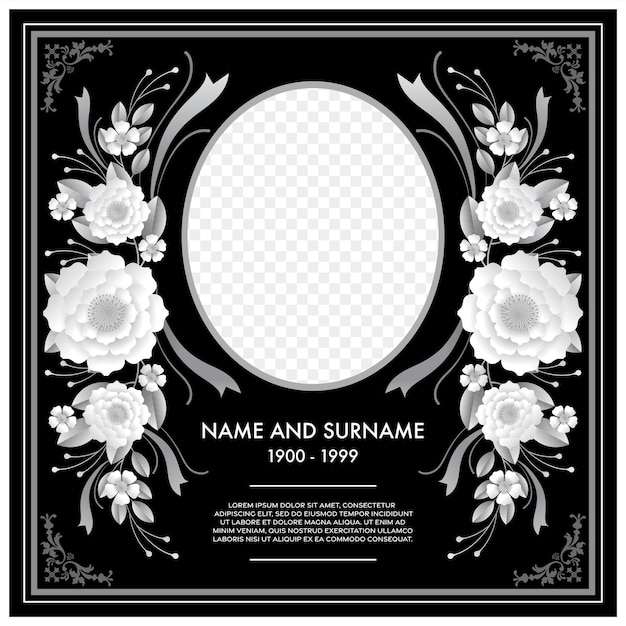 Vektor memorial funeral card templates mit blumenpapierschnitt