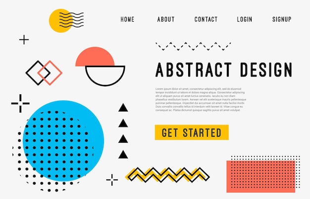Memphis Landing Page mit modernen geometrischen Formen