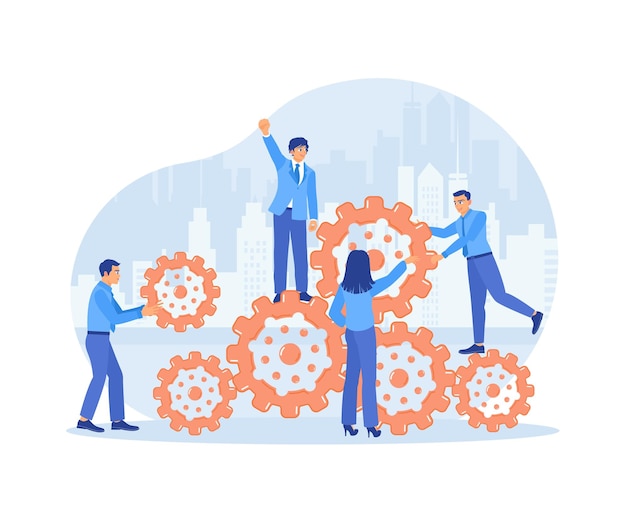 Menschen arbeiten bei der Unternehmensförderung zusammen, arbeiten zusammen, um gute Ergebnisse zu erzielen Teambuilding-Konzept Flachvektor-Illustration