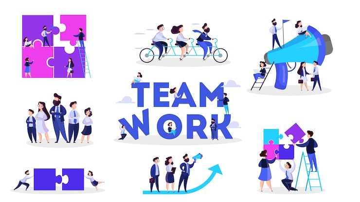 Vektor menschen arbeiten im team zusammen. strategie und geschäft