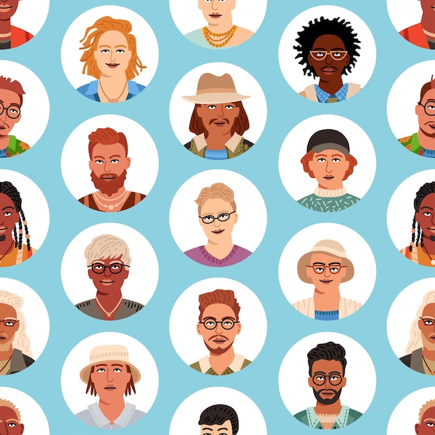 Menschen avatar nahtlose muster verschiedene porträts isoliert business-team
