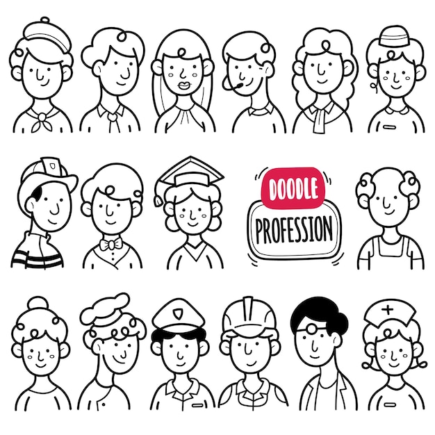 Menschen Beruf Schwarz-Weiß-Doodle-Illustration