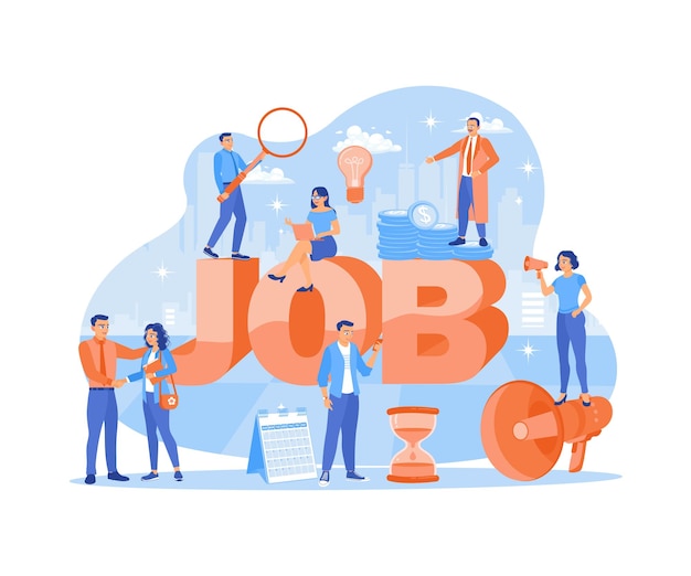 Menschen, die Arbeit suchen Zwei Geschäftsleute, die sich die Hand schütteln Jobsuchkonzept Flachvektor-Illustration