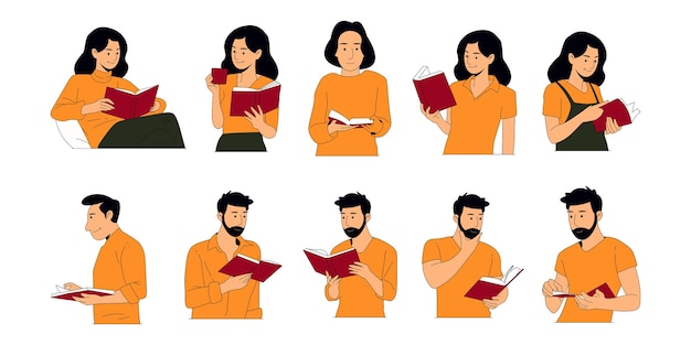 Menschen, die Buchkunstillustrationen lesen