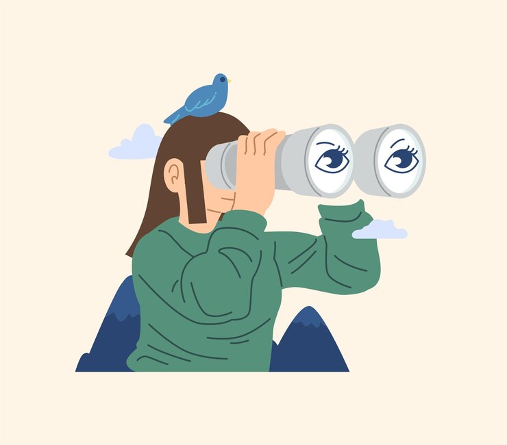 Vektor menschen, die durch ein fernglas schauen