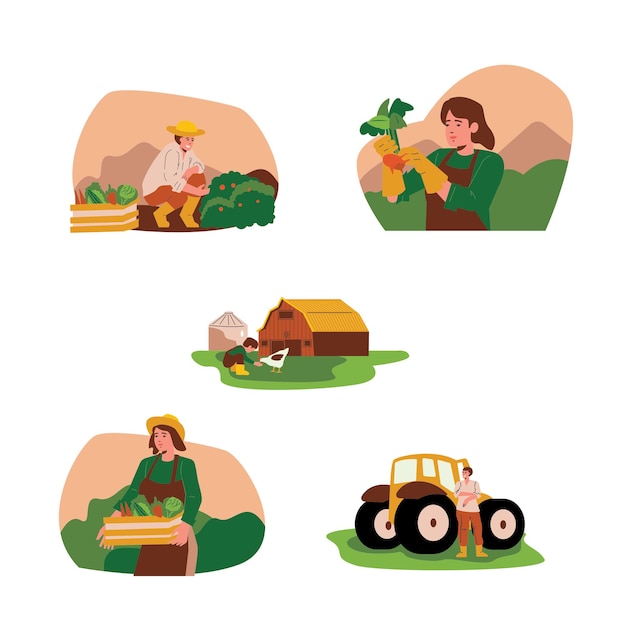 Menschen, die im Frühling auf einem Feld gärtnern, flache Vektorillustration