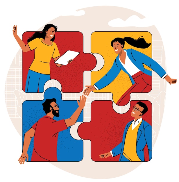 Menschen, die puzzle-elemente verbinden