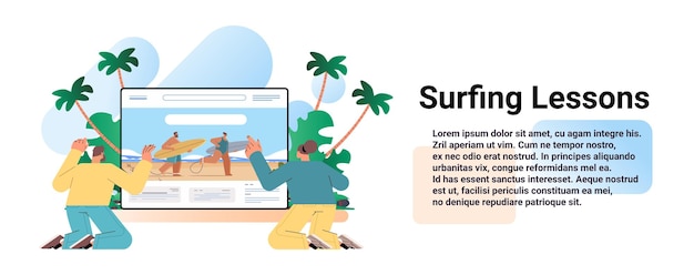 Menschen, die sich für private surfkurse im online-surfschul-sommerferienkonzept entscheiden