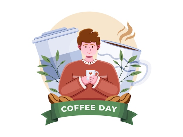 Menschen feiern am 1. oktober den internationalen tag der kaffeeillustration