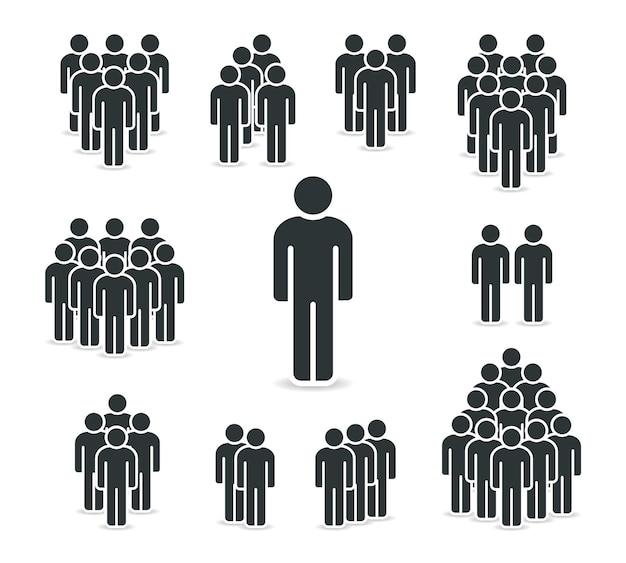 Menschen-Icon-Set. Menschenmenge drängen. Gruppenmenschen. Personensymbol. Menschliches Zeichen. Vektor flacher Stil.