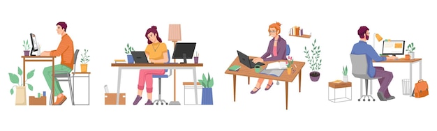Menschen im Homeoffice am Arbeitsplatz aus verschiedenen Blickwinkeln