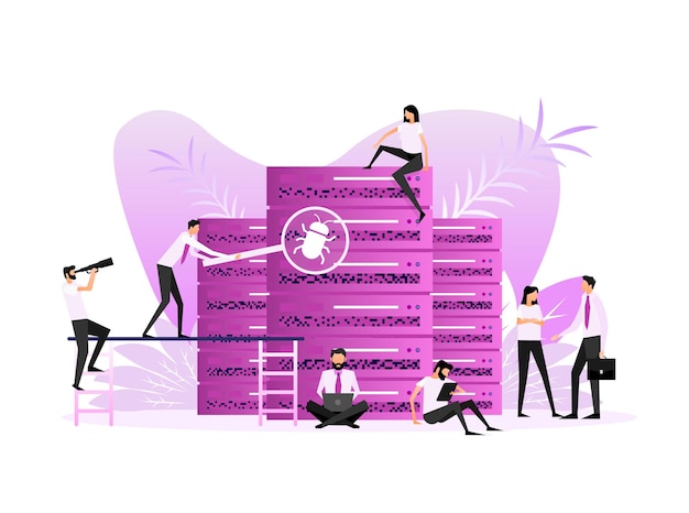 Menschen im Rechenzentrum Digitales Design der Vektorillustration