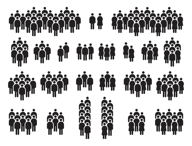 Menschen in der Menge schwarze Silhouetten-Symbole Bürger oder Gesellschaftsgemeinschaft Menschlicher Strichmännchen-Vektorsatz