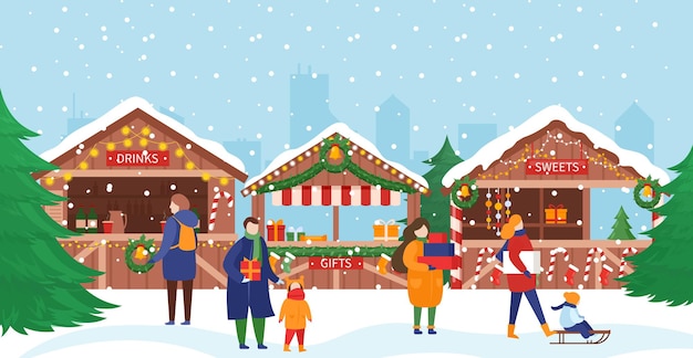 Menschen in der Weihnachtsmarktillustration.