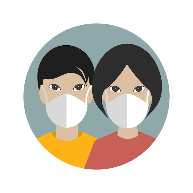 Vektor menschen in einer maske zum schutz vor corona-virus covid 19 asiaten flaches vektorsymbol