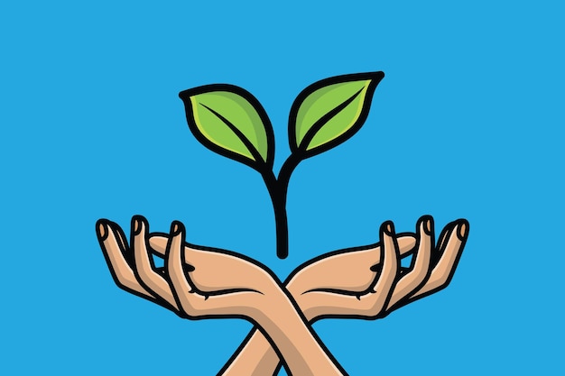Menschen mit Hand Pflanzenvektor-Illustration Menschen Natur-Ikonen-Konzept
