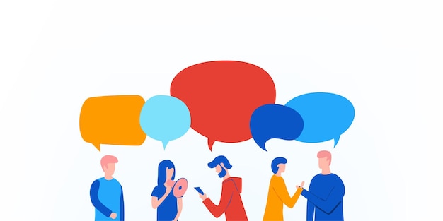 Menschen mit Sprechblasen über ihnen Illustration