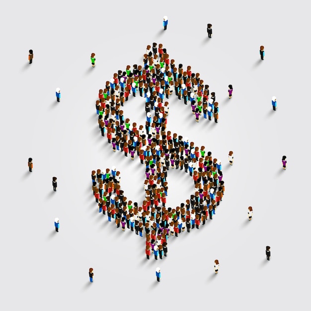 Menschen stehen in form eines dollar-geld-symbols. vektor-illustration