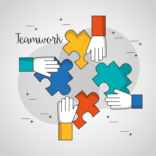 Menschen Teamwork Hände mit vielen Puzzleteile zusammen Job