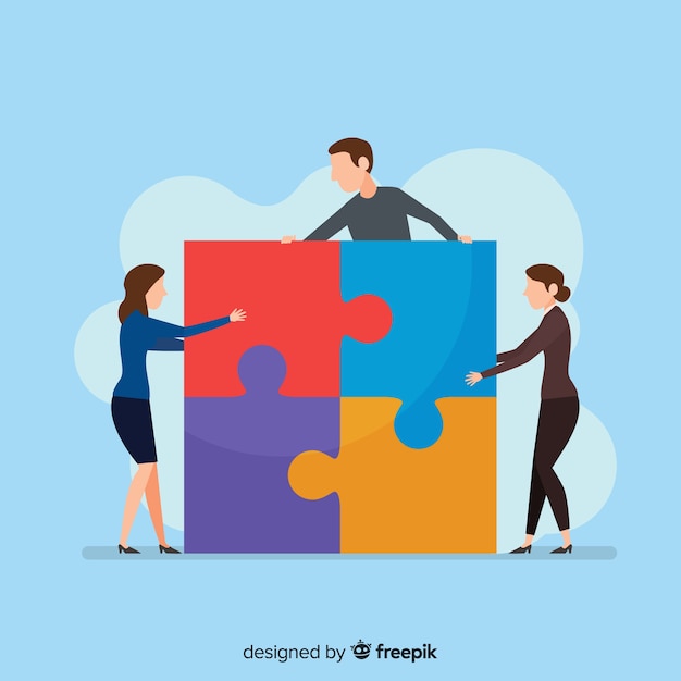 Menschen verbinden Puzzleteile