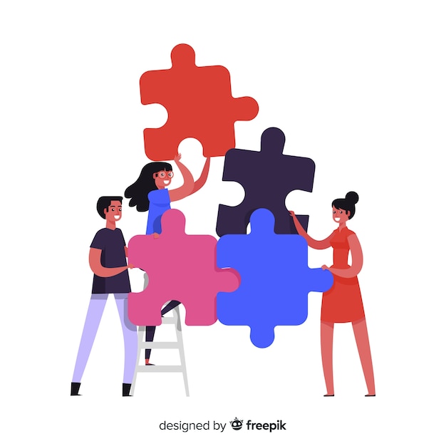 Menschen verbinden Puzzleteile