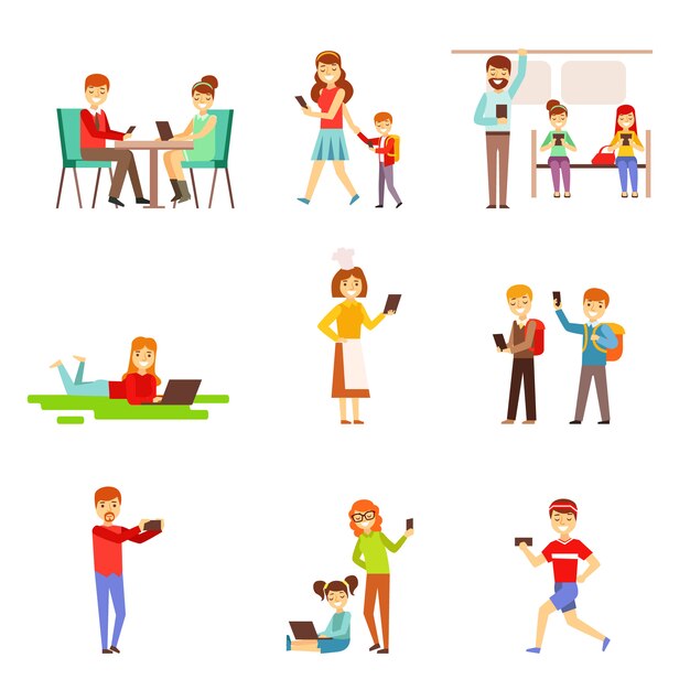Menschen zombifiziert und abhängig von Gadgets Satz von Illustrationen