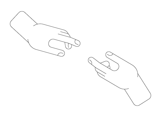 Menschliche Hände greifen zueinander, flaches, monochromes, isoliertes Vektorobjekt. Bearbeitbare Schwarz-Weiß-Linienzeichnung. Einfache Umriss-Spot-Illustration für Web-Grafikdesign