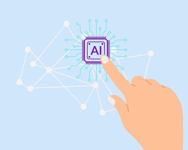 menschliche Hand Finger berühren Chip künstliche Intelligenz Symbol virtuell