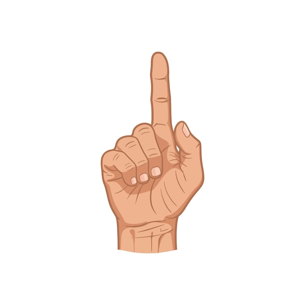 Menschliche Hand mit dem Zeigefinger, der nach oben zeigt, in detailliertem flachen Stil, isoliert auf weißem Hintergrund Vektorillustration