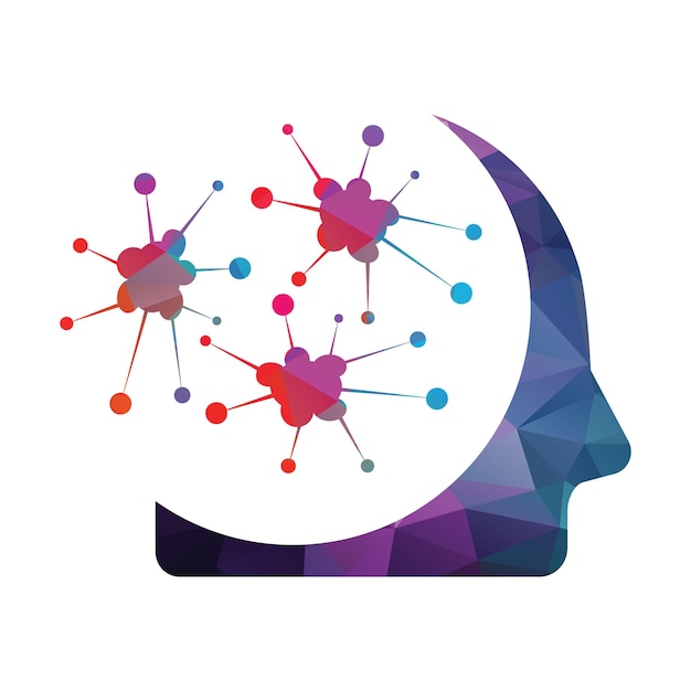 Vektor menschlicher kopf und neuron-vektor-template-design mind-logo-konzept