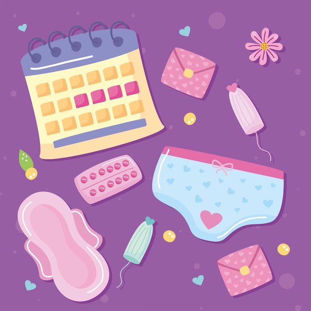 Vektor menstruationskalender mit mustersymbolen