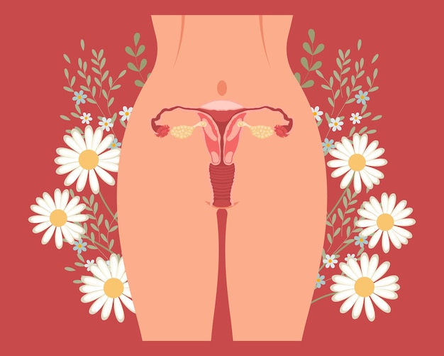 Menstruationsperiode Landingpage-Vorlage Weiblicher Körper Leiste einer Frau mit Blumen Gesundheit der Frau