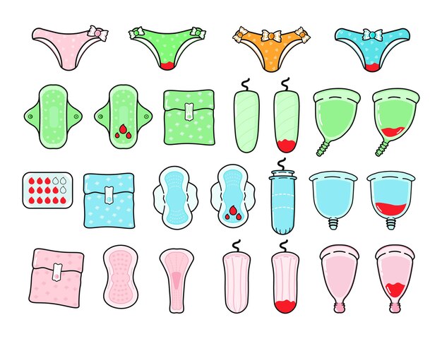 Menstruationsvektorillustration handgezeichneter satz